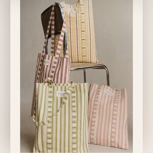 Sezane Striped Canvas Tote Bag - Light Pink